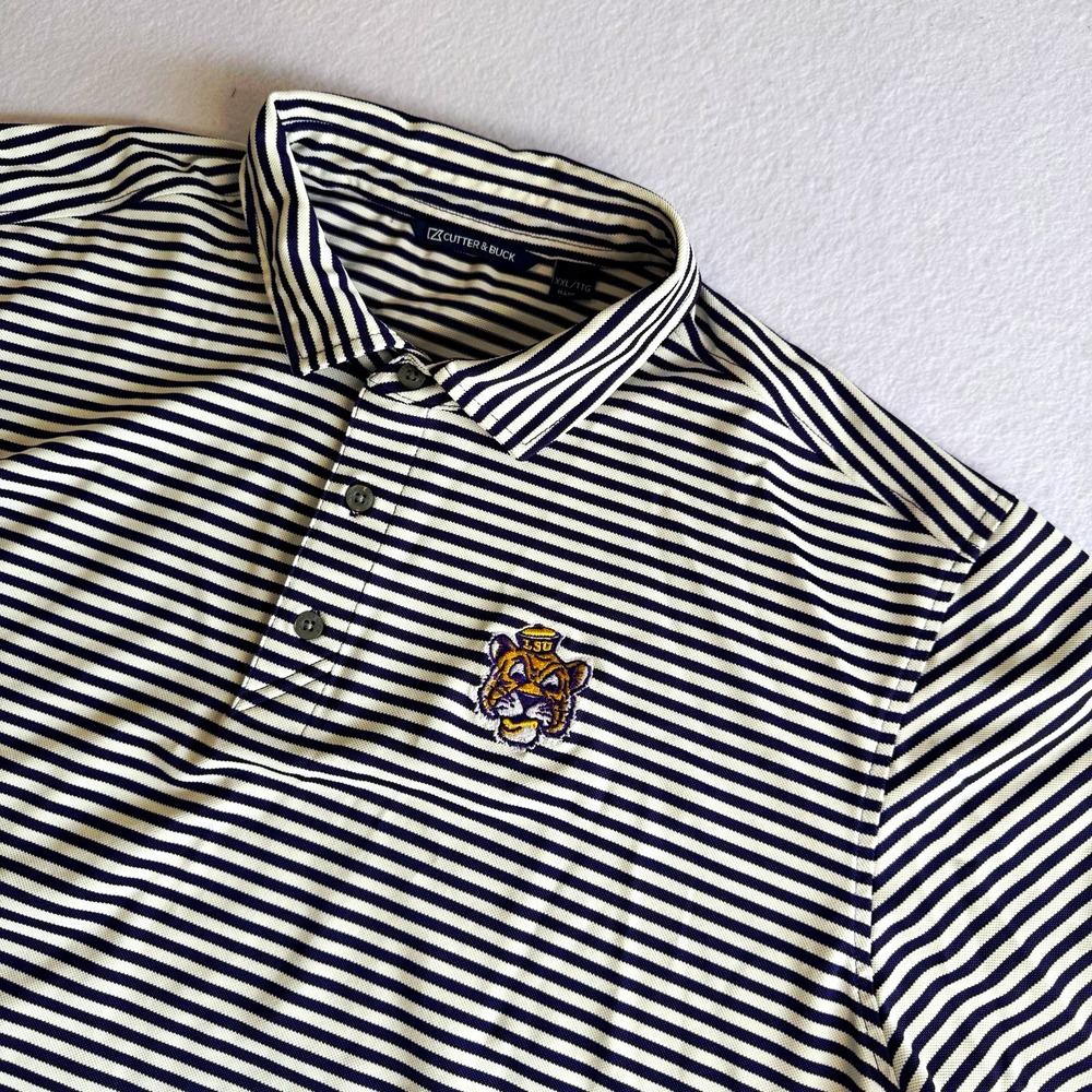 Cutter & Buck LSU Tigers Striped Polo Shirt XXL Black/White Preppy College
